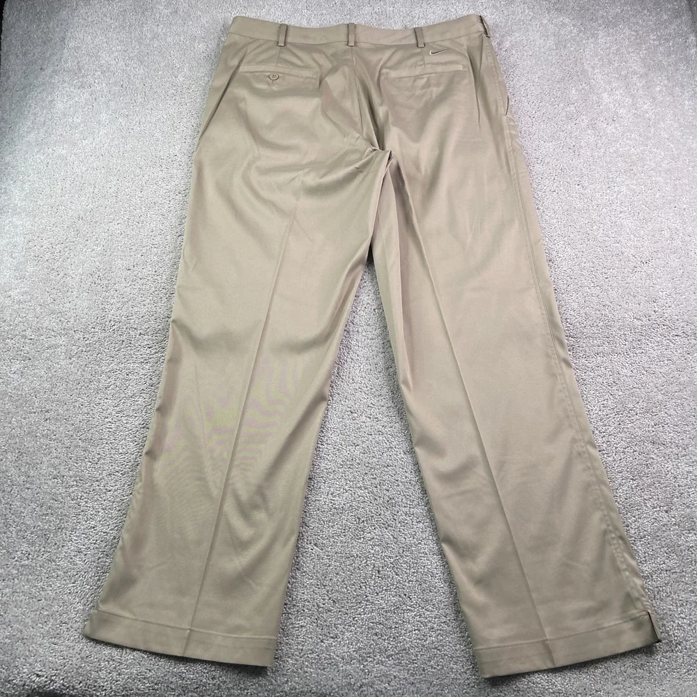 Nike Golf Pants Mens 36x32 Tan Khaki Dri Fit Stretch Performance Tech Flat Front